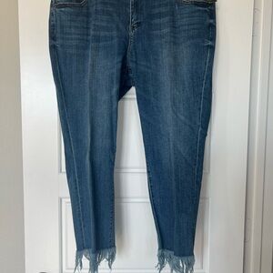New York & Company Dark Blue Frayed Ankle Jeans